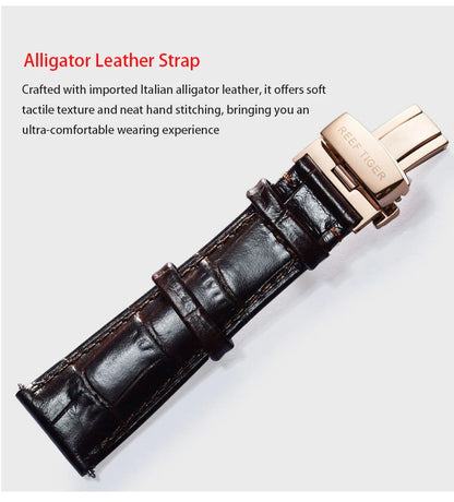 Waterproof Mechanical Watch for Men with Date and Power Reserve Display Stainless Steel Case sapphire Crystal 42mm Large Dial