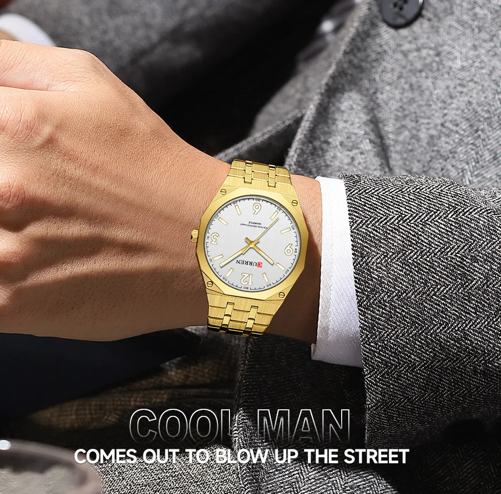 2026 Male Fashion Men Quartz Watch Stainless Steel Band Luminous Business Casual Wristwatch Octagonal Bezel Mineral Glass Dial