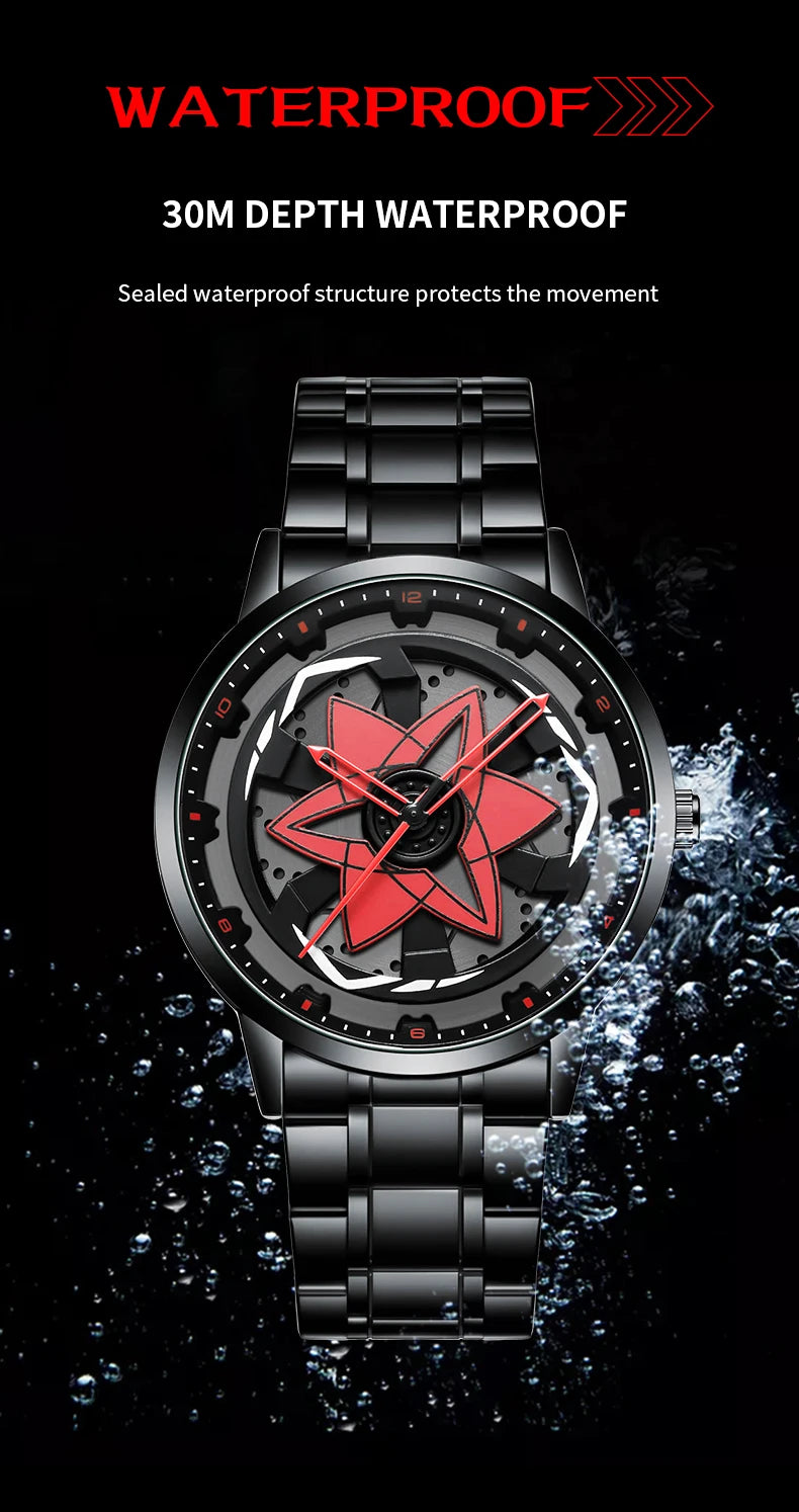 2025 New Watch Car Series Creative Rotating Quartz Movement Sports Style Black Stainless Steel Clock Men Couple Gift Wrist Watch