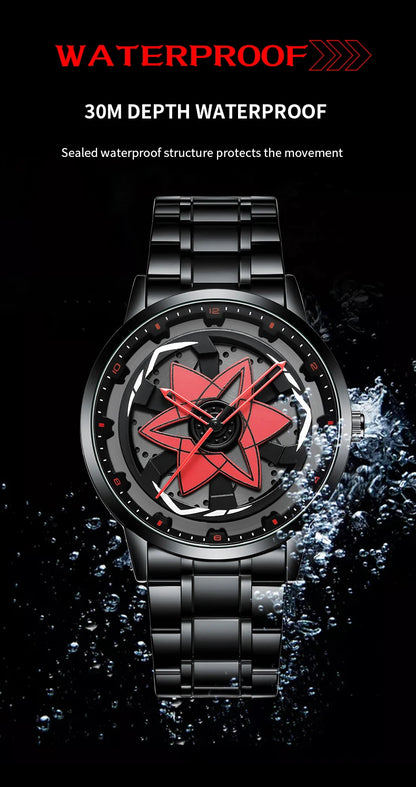 2025 New Watch Car Series Creative Rotating Quartz Movement Sports Style Black Stainless Steel Clock Men Couple Gift Wrist Watch
