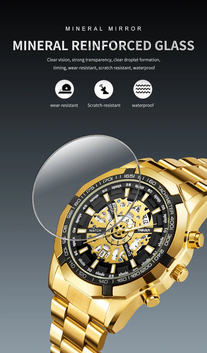 2026 Mens Quartz Watches Top Brand Luxury Stainless Steel Waterproof Hollow Out Big Male Wristwatches Relogio Masculino