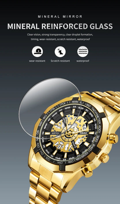 2026 Mens Quartz Watches Top Brand Luxury Stainless Steel Waterproof Hollow Out Big Male Wristwatches Relogio Masculino