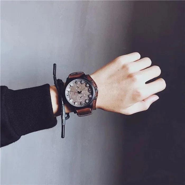 Retro Men's Watches High-end Luxury Man Watch PU Leather Strap Date Business Quartz Watch Big Dial Military tactical Wristwatch