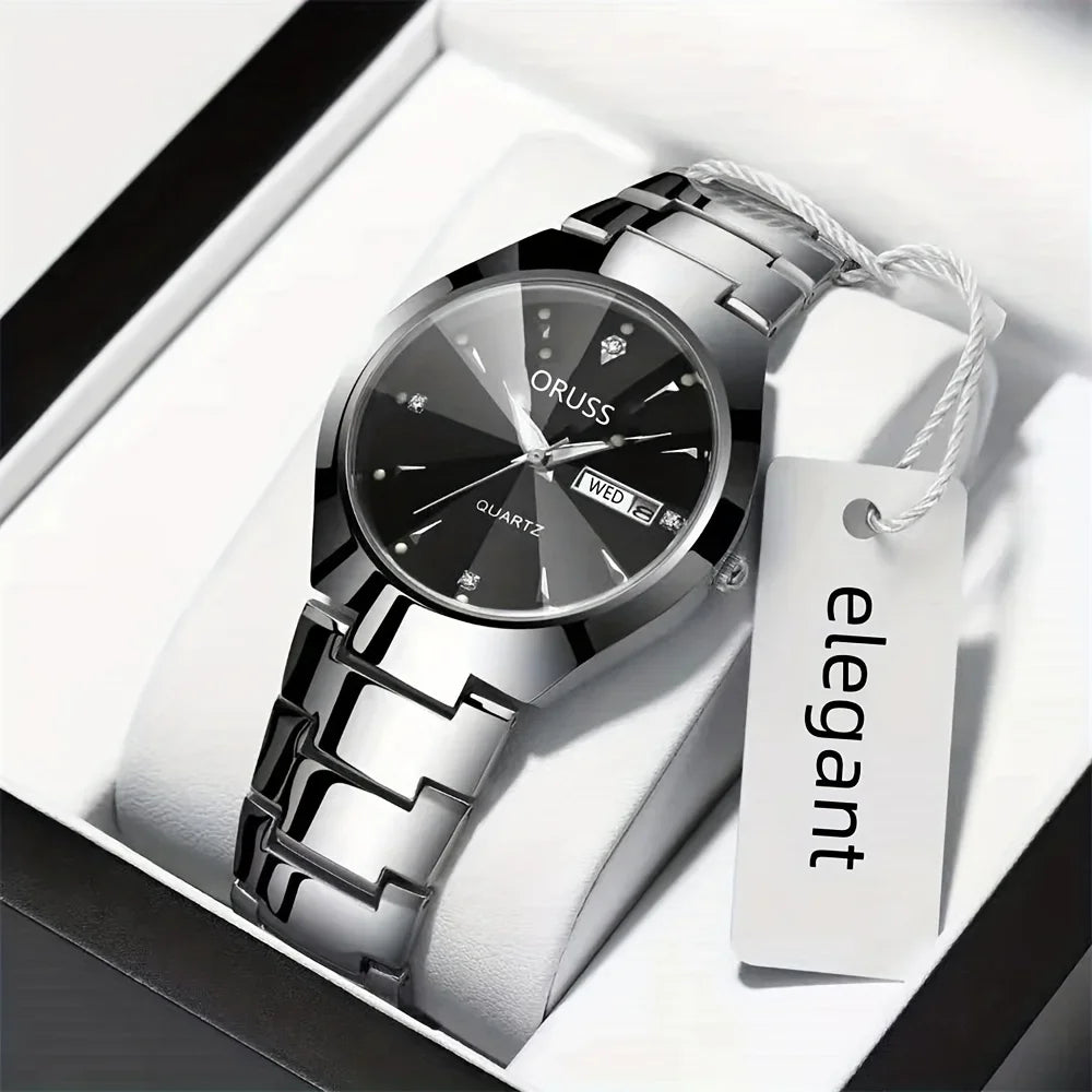 2pcs Couples Dial Cutting Quartz Watch Business Fashion Analog Calendar Wrist Watch Valentines Gift For Men Women Date Watch