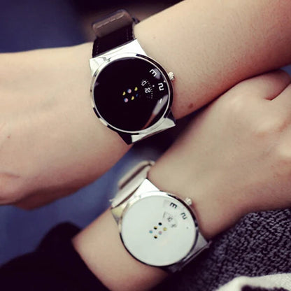 New Fashion Sport White Watches Men Ceative Dial Moveable Digital Watch Leather Band Quartz Wristwatches Men Relogio Masculino