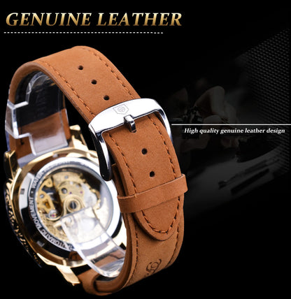 FORSINING Watches for Men Hollow Fully Automatic Mechanical Watch Luminous Waterproof Clock Leather Strap Men Watch Reloj Hombre