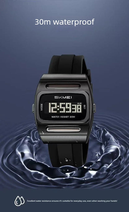 Fashion Sports Men Watches Versatile Multi-functional Timing Electronic Watch Simple Luminous Metal Square Calendar Alarm Clock