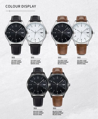 Fashion Men's Watches Top Brand Luxury Metal Case Quartz Wrist Watches Simple Casual Leather Belt Mens Watch Clock Reloj Hombre