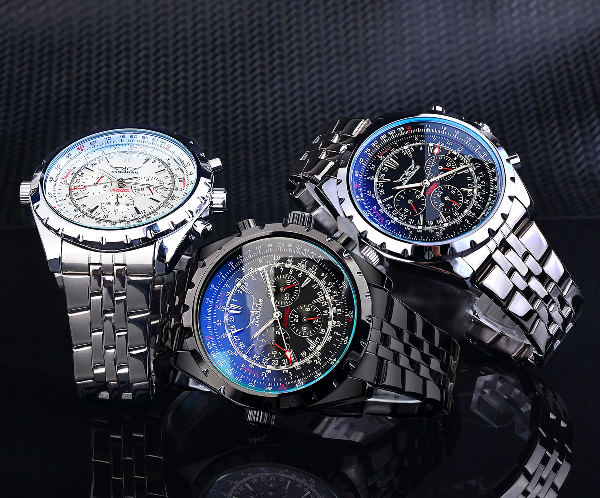 JARAGAR 212 Elegant Automatic Mechanical Watches for Man Hollowing Dial Chronograph Luminous Multifunctional Men Wristwatch