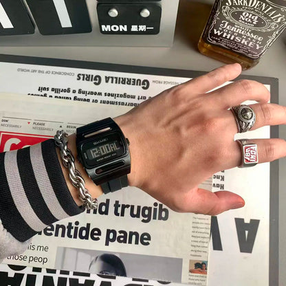 Fashion Sports Men Watches Versatile Multi-functional Timing Electronic Watch Simple Luminous Metal Square Calendar Alarm Clock