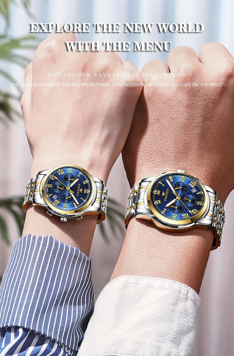 BINBOND Fashion 2pcs/Set Couple Watches Casual Men Ladies for Quartz Watch Lover Waterproof Stainless Steel Valentine Gift Watch