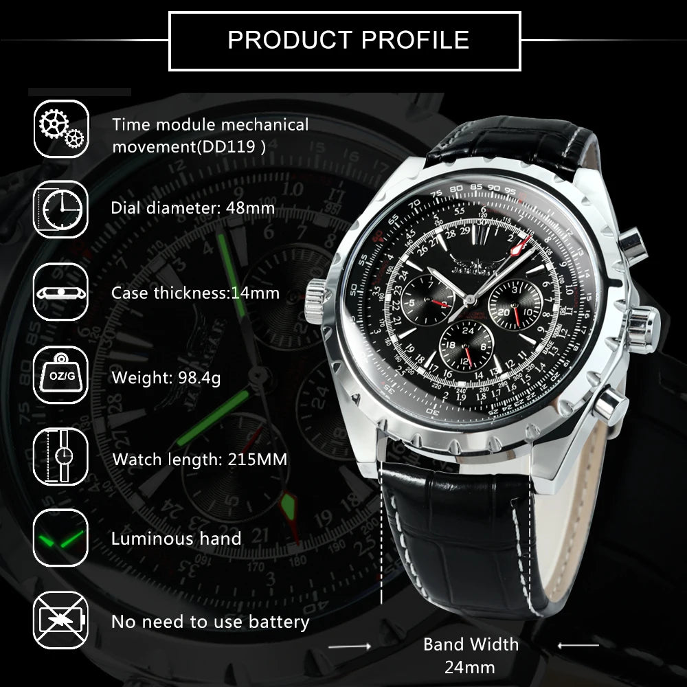 JARAGAR Sports Mens Watches Top Brand Luxury Automatic Mechanical Watch for Men Leather Steel Strap Military Wristwatches Gifts