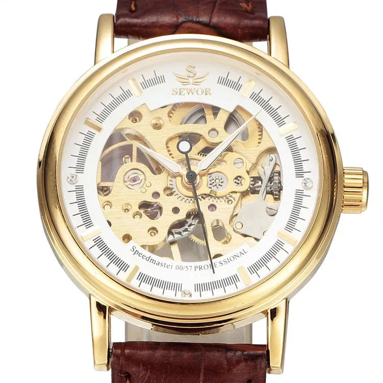 Fashion Men Mechanical Wristwatch, PU Leather Band, Mineral Reinforced Glass Mirror,BusinessCasual Male Wrist Watch forDaily Use