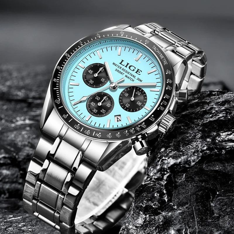 LIGE Top Brand Luxury New Mens Watches Waterproof Luminous Watch for Men Date Chronograph Sport Quartz Man Wristwatches+Box
