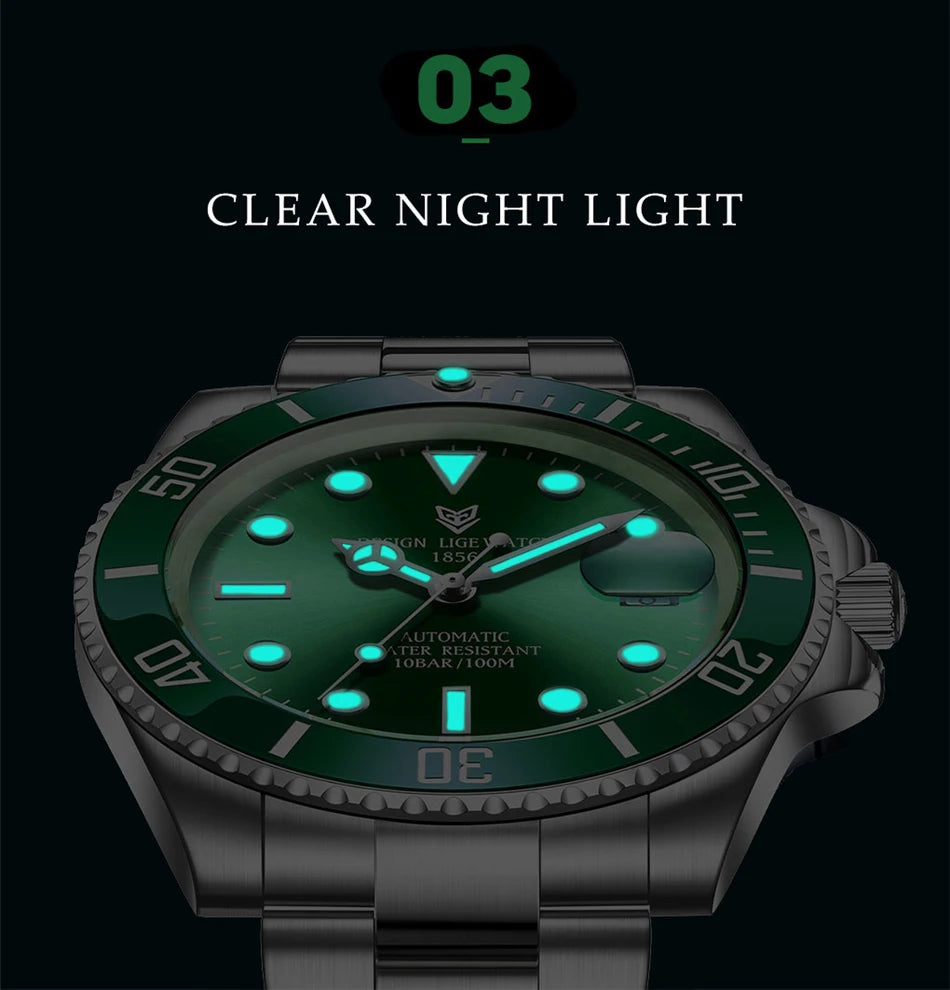 LIGE Top Brand Vintage Mechanical Watches Men Fashion Business Luxury Mens Watch Waterproof Luminous Automatic Wristwatch Reloj