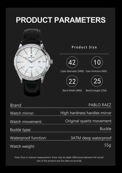 Genuine Men Wristwatch Business Sweep Movement Folding Fan Pattern Handsome Watches high-quality Leather Strap Clock  Has box