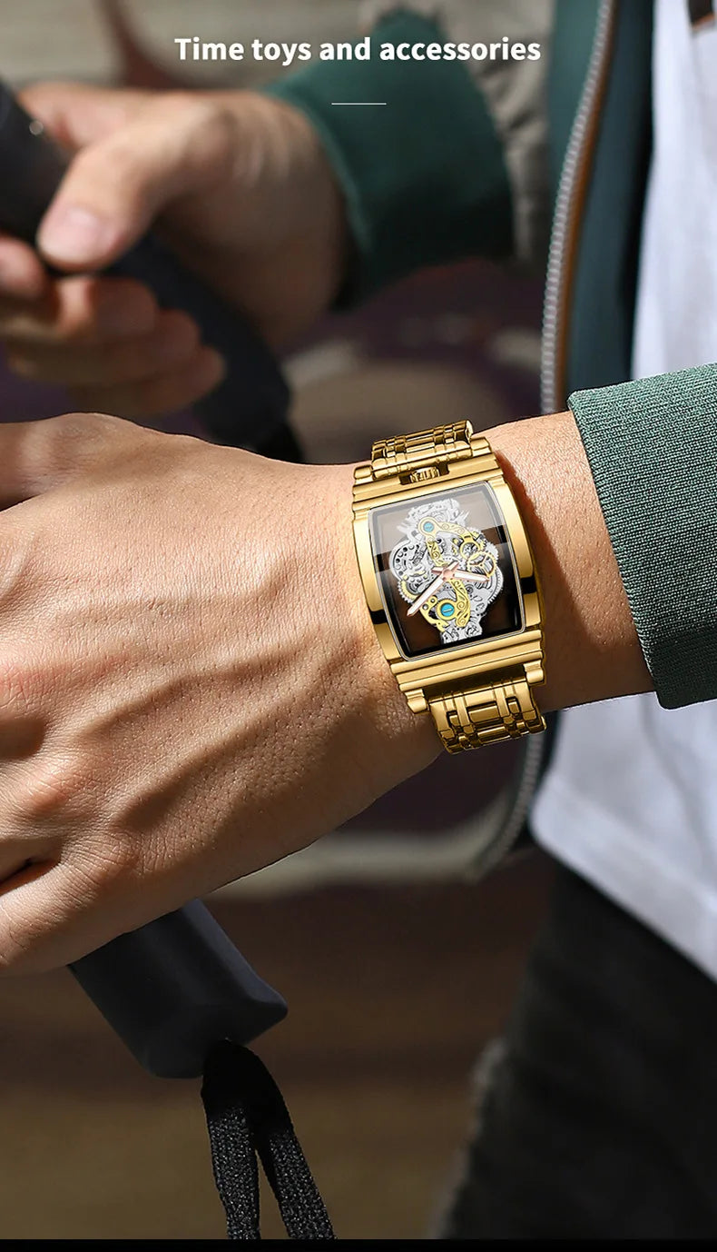 Hot Fashion Men Watch Top Brand Luxury Business Quartz Mens Watches Waterproof Hollow Out Wristwatch Men Gold Relogio Masculino