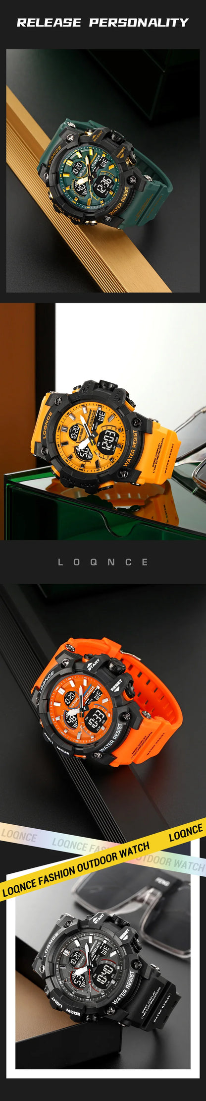 Fashion LOQNCE 98007 Men's Watch 5ATM Waterproof Watches for Men High Quality Dual Movement Multifunctional Electronics Watch