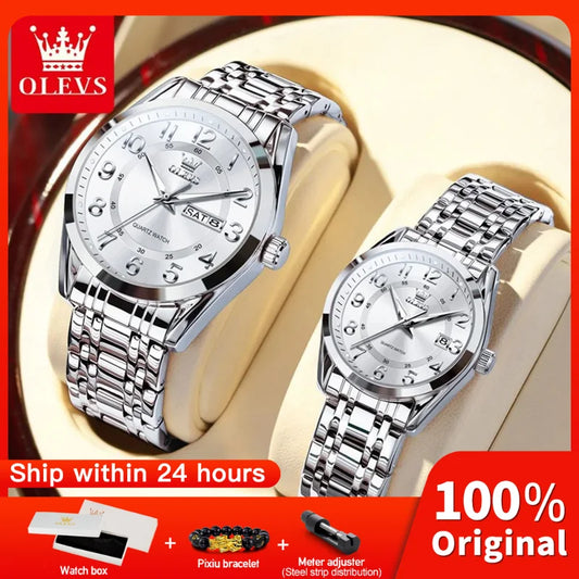 OLEVS 3666 Couple Watch Luxury Original Fashion Brand Waterproof Luminous Quartz Watch Man And Woman Watches Calendar Design