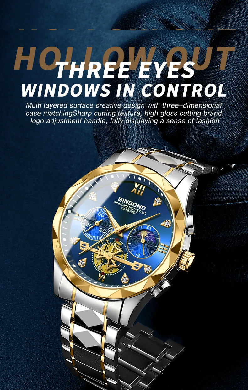 Multi Functional Quartz Watch, Versatile and Trendy Watch, Six Needle Timing, Casual and Trendy Men's Tungsten Steel Color