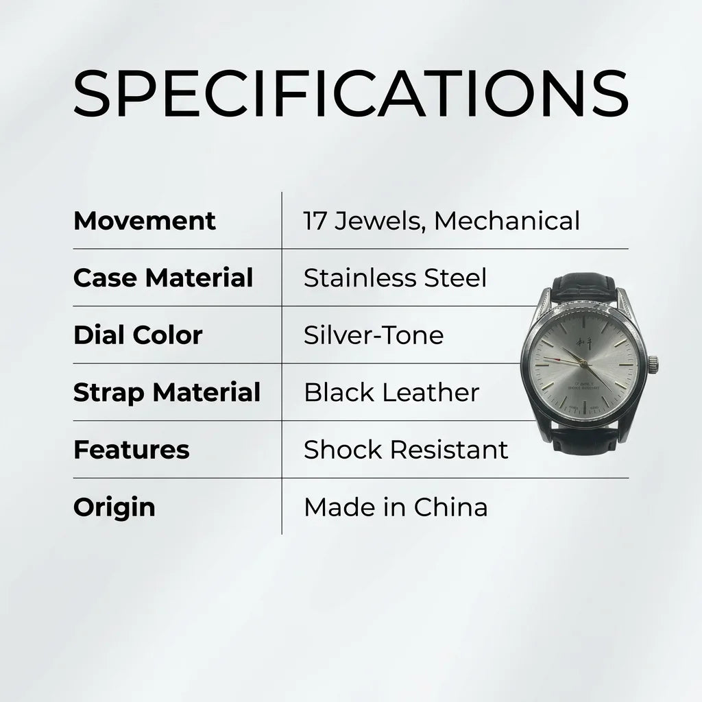 Shanghai Peace Vintage Mechanical Watch for Men 17 Jewels Hand Wind Shock Resistant Black Leather Strap Dress Wristwatch