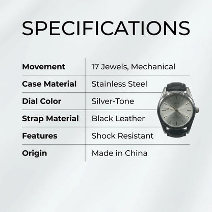 Shanghai Peace Vintage Mechanical Watch for Men 17 Jewels Hand Wind Shock Resistant Black Leather Strap Dress Wristwatch