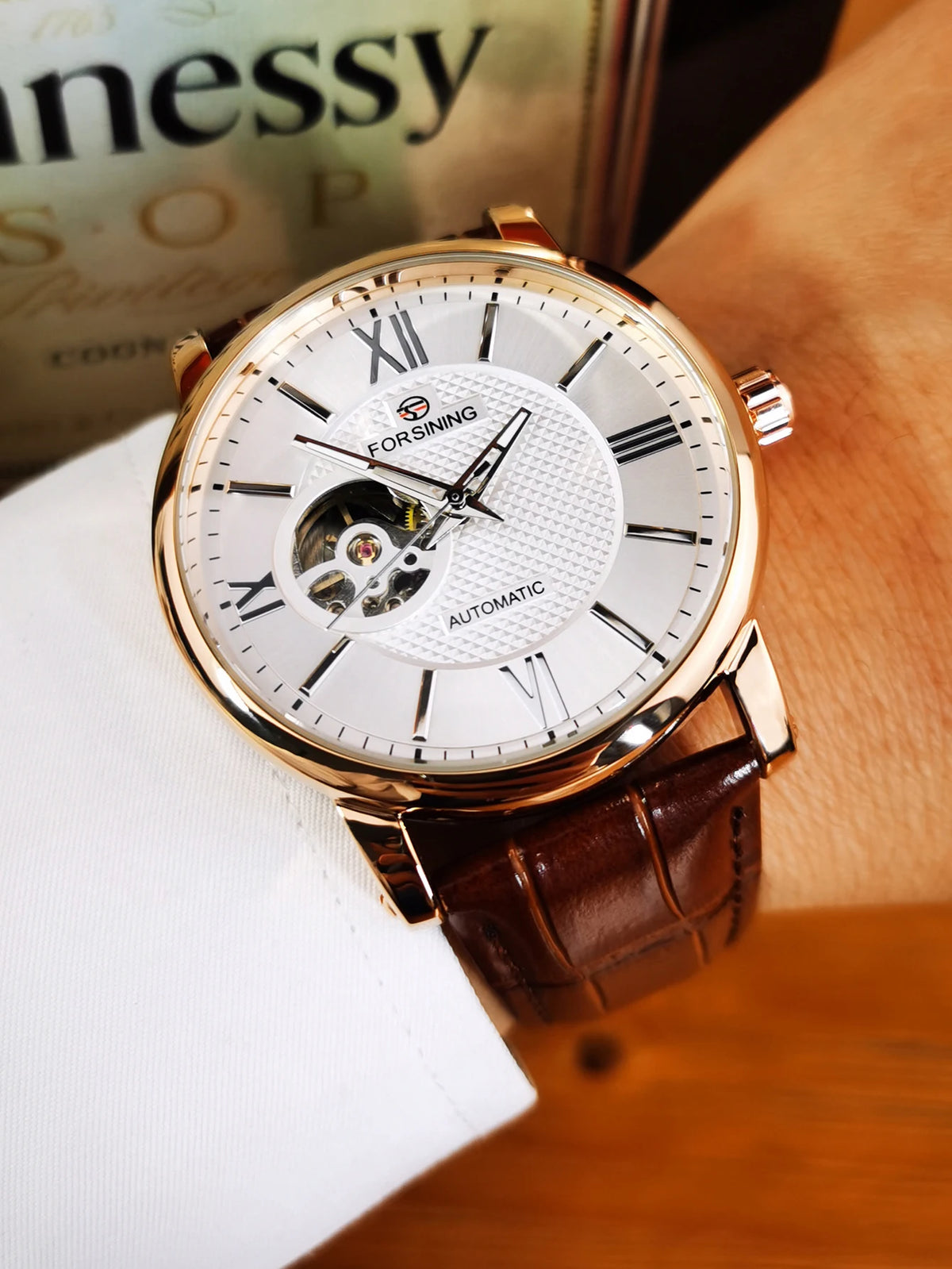Fashion Mechanical Watch for Men Green Skeleton Dial Business Automatic Mens Watches Top Brand Luxury Forsining Wristwatches New