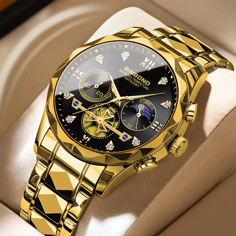 Multi Functional Quartz Watch, Versatile and Trendy Watch, Six Needle Timing, Casual and Trendy Men's Tungsten Steel Color