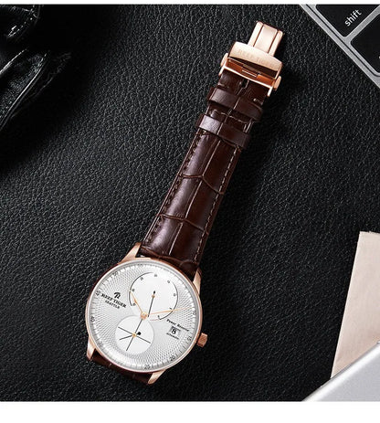Waterproof Mechanical Watch for Men with Date and Power Reserve Display Stainless Steel Case sapphire Crystal 42mm Large Dial