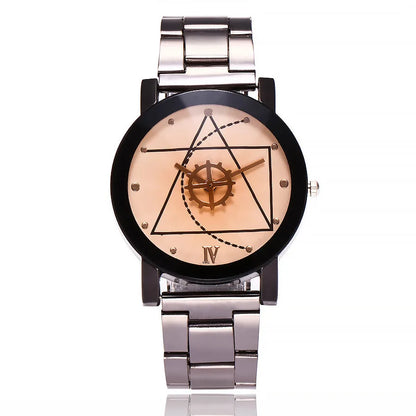 New Couple Watches Men Gear Triangle Pointer Compass Dial Second Hand Watch Women Stainless Steel Watches Relogio Feminino Clock