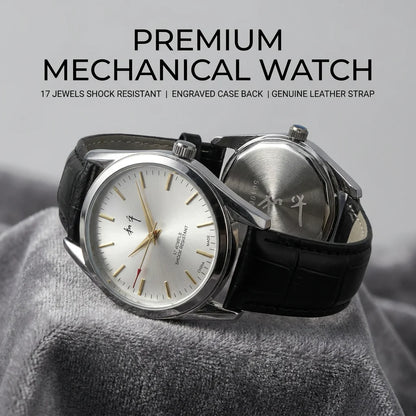 Shanghai Peace Vintage Mechanical Watch for Men 17 Jewels Hand Wind Shock Resistant Black Leather Strap Dress Wristwatch