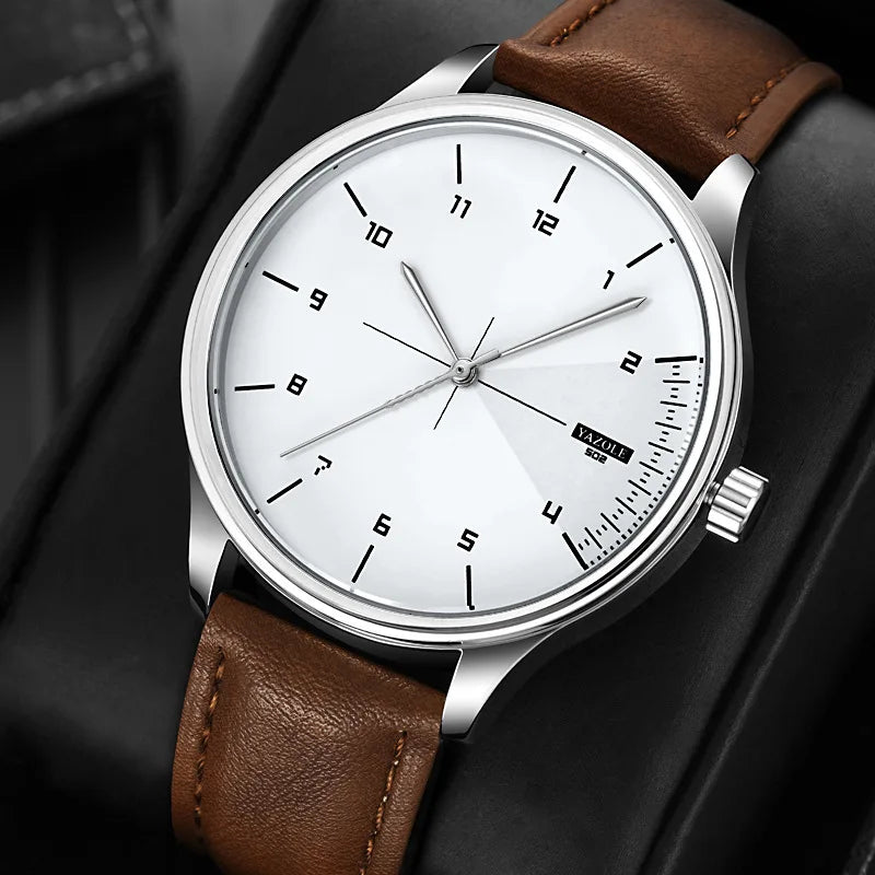 Fashion Men's Watches Top Brand Luxury Metal Case Quartz Wrist Watches Simple Casual Leather Belt Mens Watch Clock Reloj Hombre