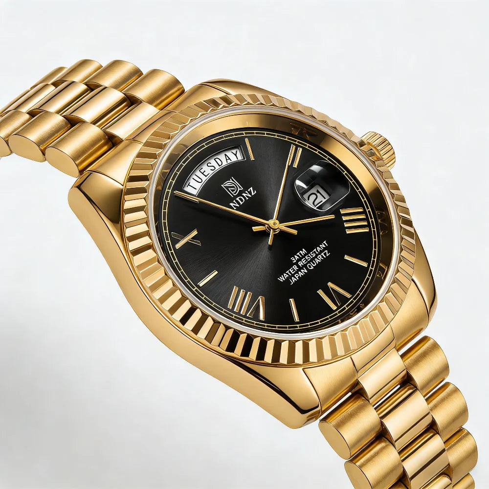 Fashionable waterproof couple's wristwatch, men business quartz watch, date and timing function, steel strap, Japanese movement
