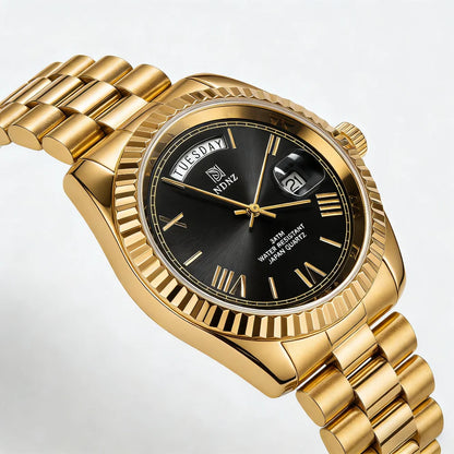 Fashionable waterproof couple's wristwatch, men business quartz watch, date and timing function, steel strap, Japanese movement