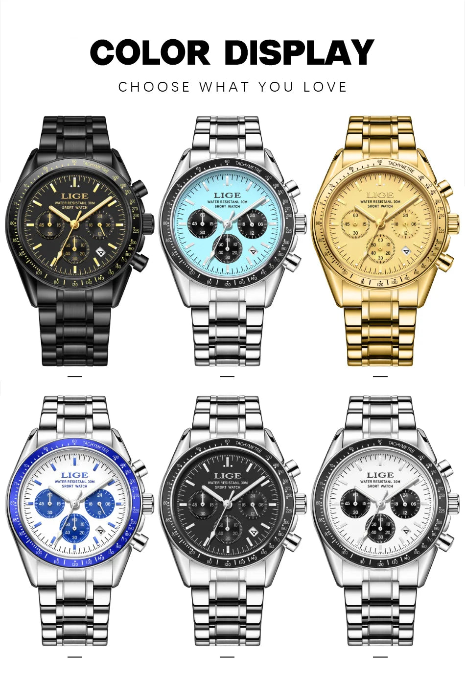 LIGE Top Brand Luxury New Mens Watches Waterproof Luminous Watch for Men Date Chronograph Sport Quartz Man Wristwatches+Box