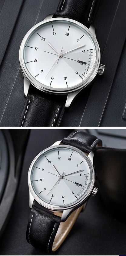 Fashion Men's Watches Top Brand Luxury Metal Case Quartz Wrist Watches Simple Casual Leather Belt Mens Watch Clock Reloj Hombre