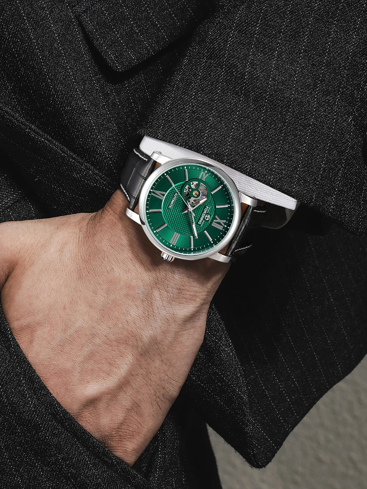 Fashion Mechanical Watch for Men Green Skeleton Dial Business Automatic Mens Watches Top Brand Luxury Forsining Wristwatches New