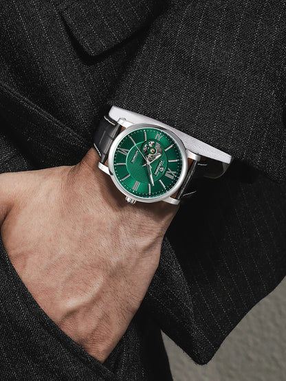 Fashion Mechanical Watch for Men Green Skeleton Dial Business Automatic Mens Watches Top Brand Luxury Forsining Wristwatches New