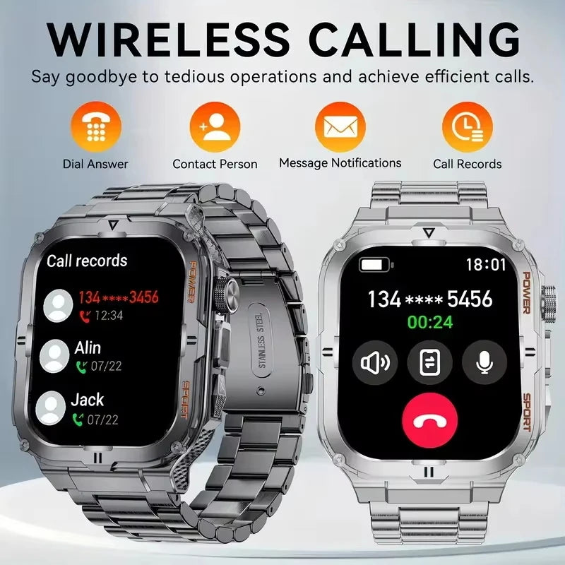 2026 New Men's Smart Watch LED Flashlight IP68 waterproof Outdoor Sports Watch Health Monitoring Fitness tracker for IOS Android