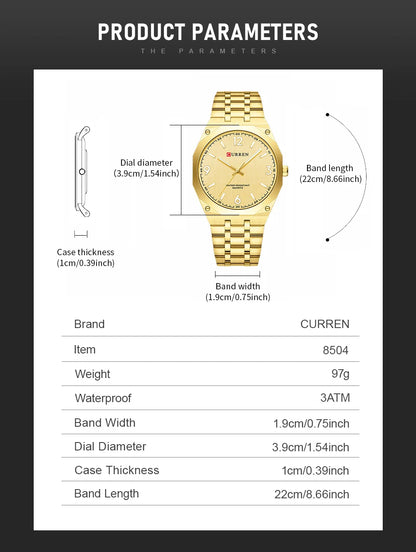 2026 Male Fashion Men Quartz Watch Stainless Steel Band Luminous Business Casual Wristwatch Octagonal Bezel Mineral Glass Dial