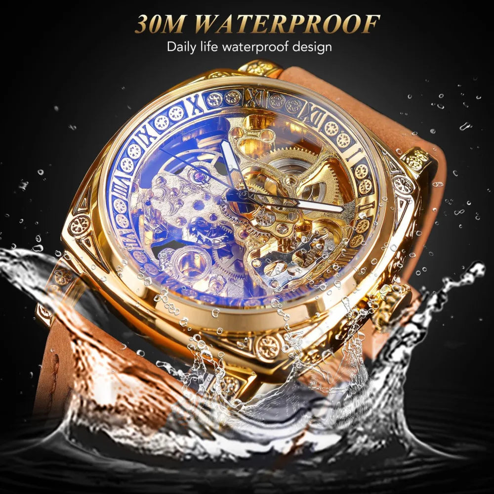 FORSINING Watches for Men Hollow Fully Automatic Mechanical Watch Luminous Waterproof Clock Leather Strap Men Watch Reloj Hombre