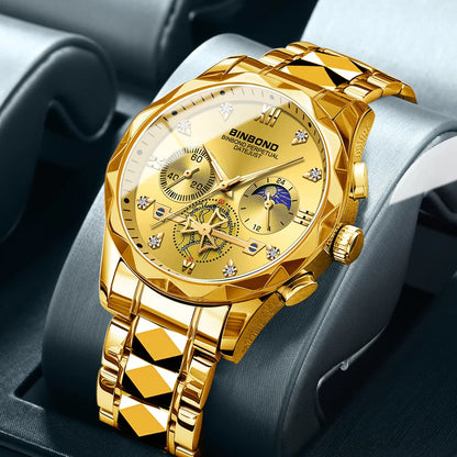 Multi Functional Quartz Watch, Versatile and Trendy Watch, Six Needle Timing, Casual and Trendy Men's Tungsten Steel Color