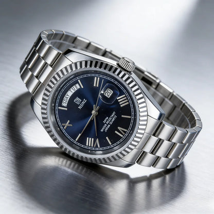 Fashionable waterproof couple's wristwatch, men business quartz watch, date and timing function, steel strap, Japanese movement