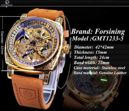 FORSINING Watches for Men Hollow Fully Automatic Mechanical Watch Luminous Waterproof Clock Leather Strap Men Watch Reloj Hombre