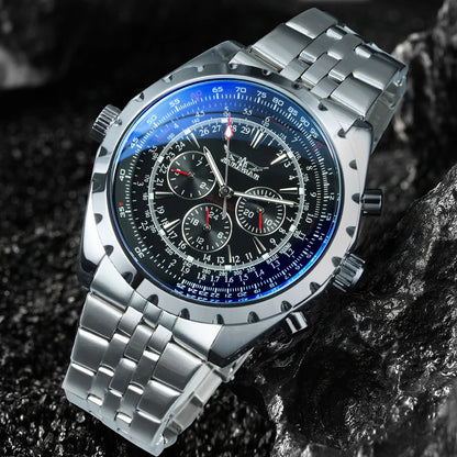 JARAGAR Sports Mens Watches Top Brand Luxury Automatic Mechanical Watch for Men Leather Steel Strap Military Wristwatches Gifts