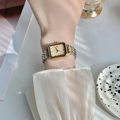 Women Watches Business Ladies Quartz Watch Simple Scale Square Stainless Steel Band Folding Clock Wristwatches Reloj Mujer
