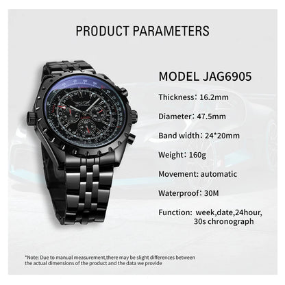 JARAGAR Original Blue Glass Big Dial Multifunctional Automatic Men's Watches Stainless Steel Vintage Mechanical Waterproof Clock