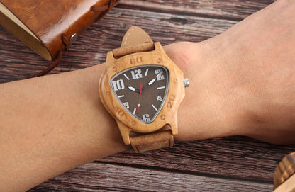 Unique Wooden Watches for Men Sport Racing Design Geometric Triangle Man's Quartz Watch Bamboo Relogio Masculino Orologio Uomo