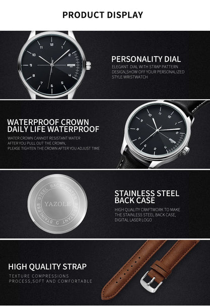 Fashion Men's Watches Top Brand Luxury Metal Case Quartz Wrist Watches Simple Casual Leather Belt Mens Watch Clock Reloj Hombre