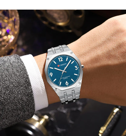 2026 Male Fashion Men Quartz Watch Stainless Steel Band Luminous Business Casual Wristwatch Octagonal Bezel Mineral Glass Dial